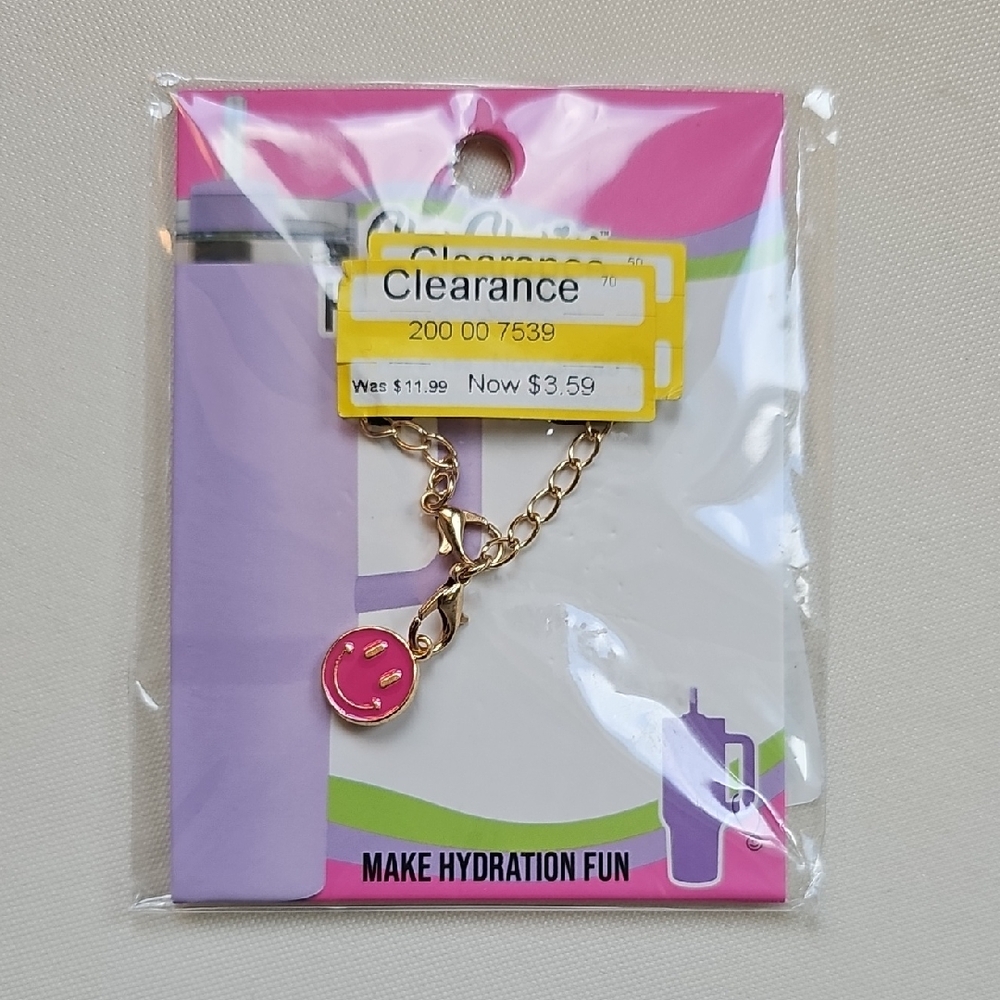 Char Charm Pink and Gold Smiley Face Charm For Tumbler New In Plastic